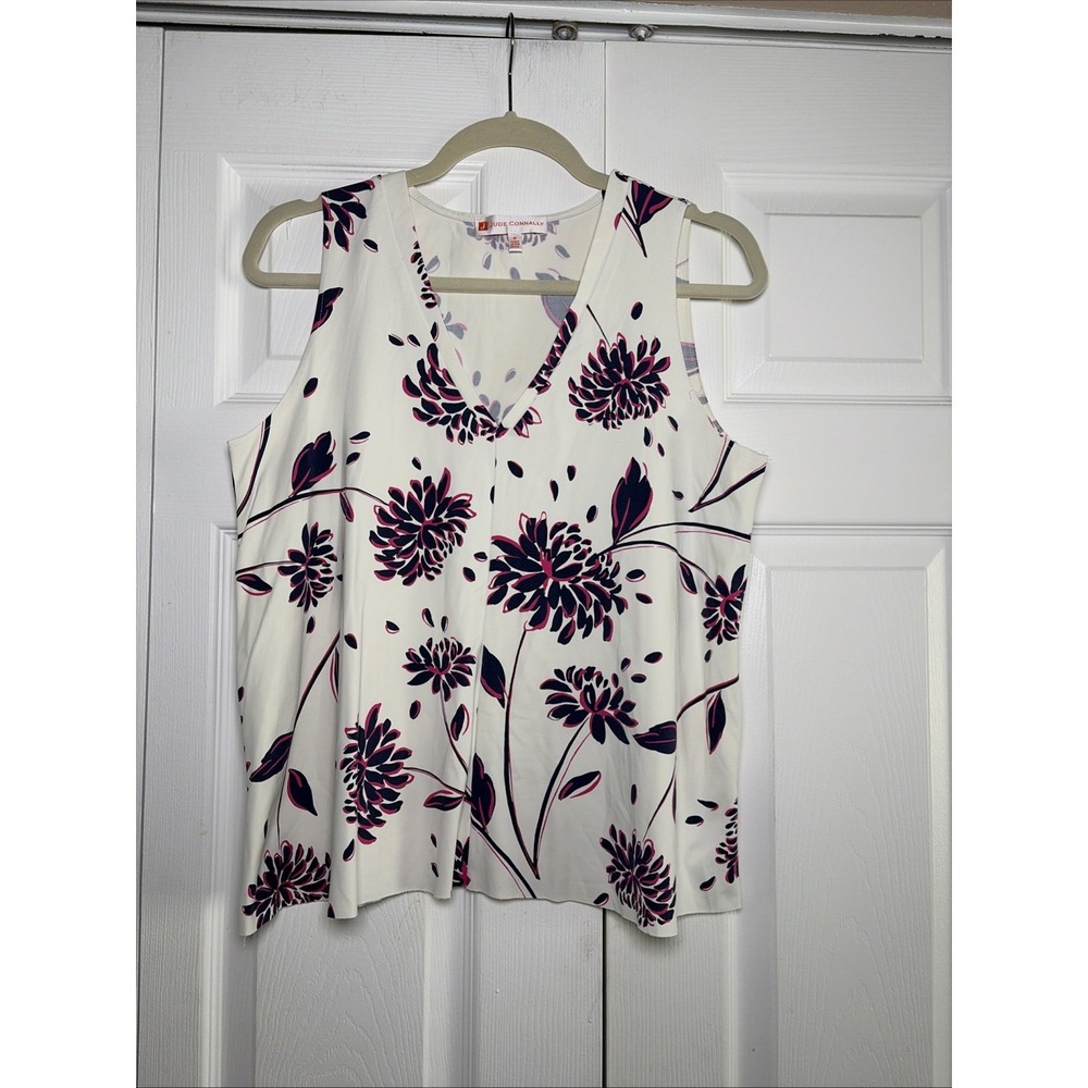 Jude Connally Floral V-Neck Tank Top Womens‎ Size M White Navy Pink Jude Cloth